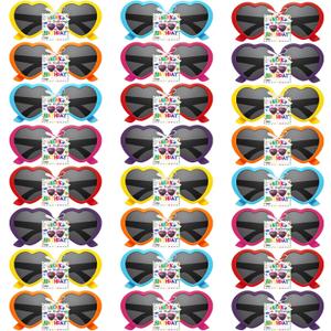 24 Set Creative Tropical Birthday Party Sunglasses Gift for Kids with Thanks Card Summer Tropical Heart Shaped Sunglasses Bulk First Day of School Gifts Kids Classroom Party Supplies
