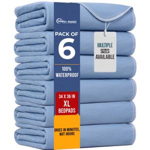 Simpli-Magic Washable Underpads, 34"x36" (Pack of 6) - Heavy Absorbency Reusable Bedwetting Incontinence Pads for Kids,Adults,Elderly,and Pets - Waterproof Protective Pad for Bed,Couch,Sofa,Floor
