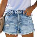 onlypuff Women Denim Shorts Ripped Mid Waisted Jean Shorts with Pockets (M)
