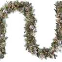 National Tree Company Pre-Lit Artificial Christmas Garland, Green, Pomegranate Pine, White Lights, Decorated With Ball Ornaments, Berry Clusters, Plug In, Christmas Collection, 9 Feet