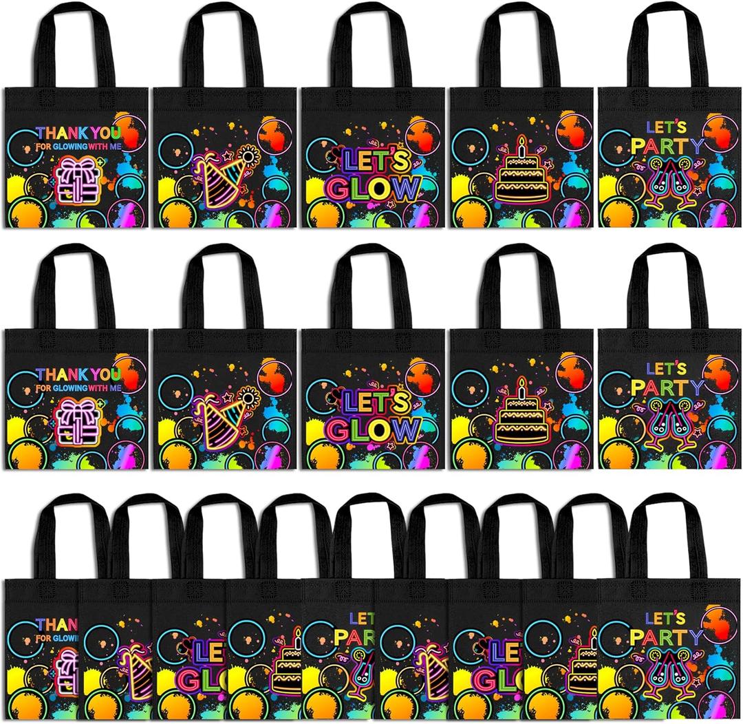 BANBALLON 20 PCS Neon Party Favor Bags Glow Birthday Party Supplies Glow in the Dark Party Glowing with Me Goodie Bags for Neon Theme Birthday Party Let's Glow Party Supplies
