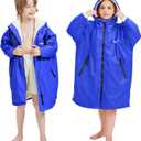 Kids Swim Parka, Waterproof Swimming Jacket, Hooded Surf Changing Robe, Warm Winter Swim Coat (Medium, Navy)