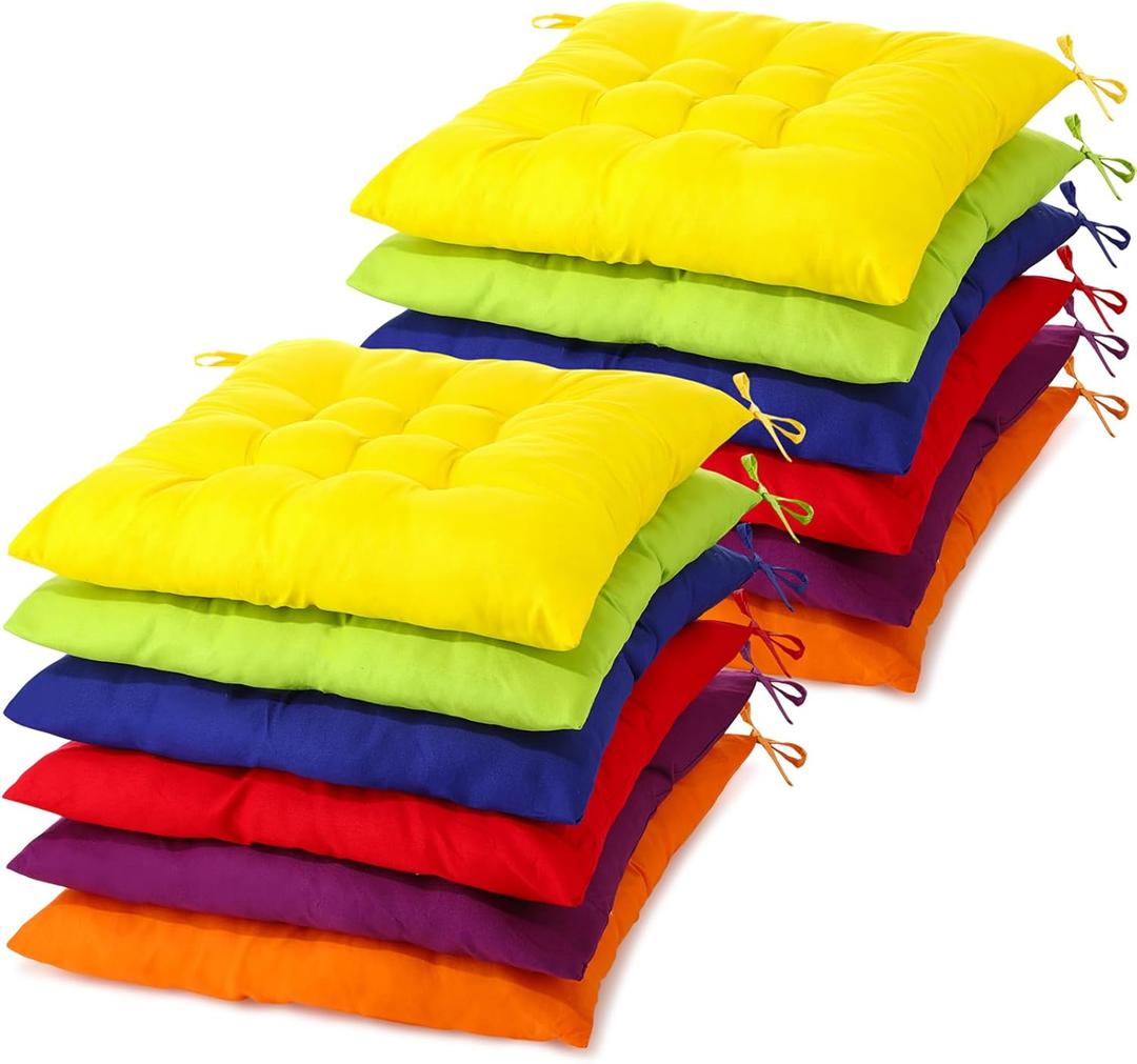 Geetery 12 Pcs Floor Pillows Bulk Square Seating Cushions for Floor, 15.7'' Large Thick Meditation Sitting Cushion Mat for Yoga Tatami Classroom Nursery Daycare Chair Room (Colorful)