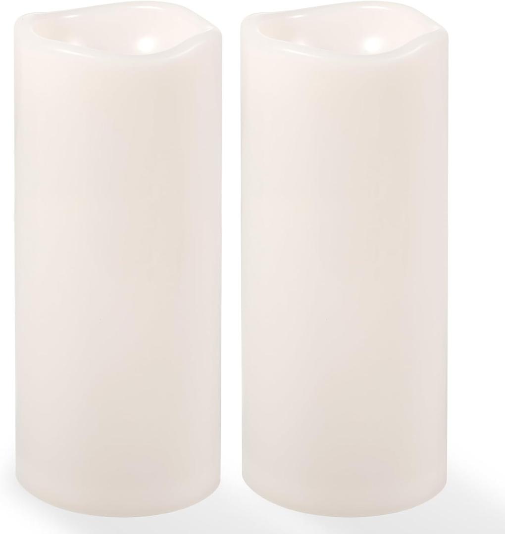 NURADA Large Outdoor Solar Candles Waterproof - 10" x 4" Rechargeable Solar Powered Flameless LED Pillar Flickering Candle for Patio Porch Lanterns Decor - Ivory White Set of 2