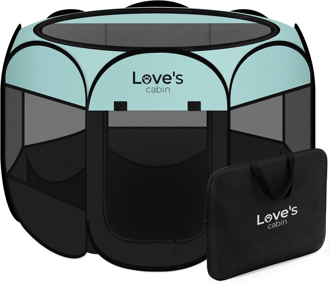 Love's cabin Pet Puppy Dog Playpen, Large Dog Tent Crates Cage Indoor/Outdoor, Portable Playpen for Cat, Foldable Pop Up Dog Kennel Playpen with Carring Case, Removable Zipper Top, Green