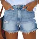 onlypuff Women Denim Shorts Ripped Mid Waisted Jean Shorts with Pockets (M)