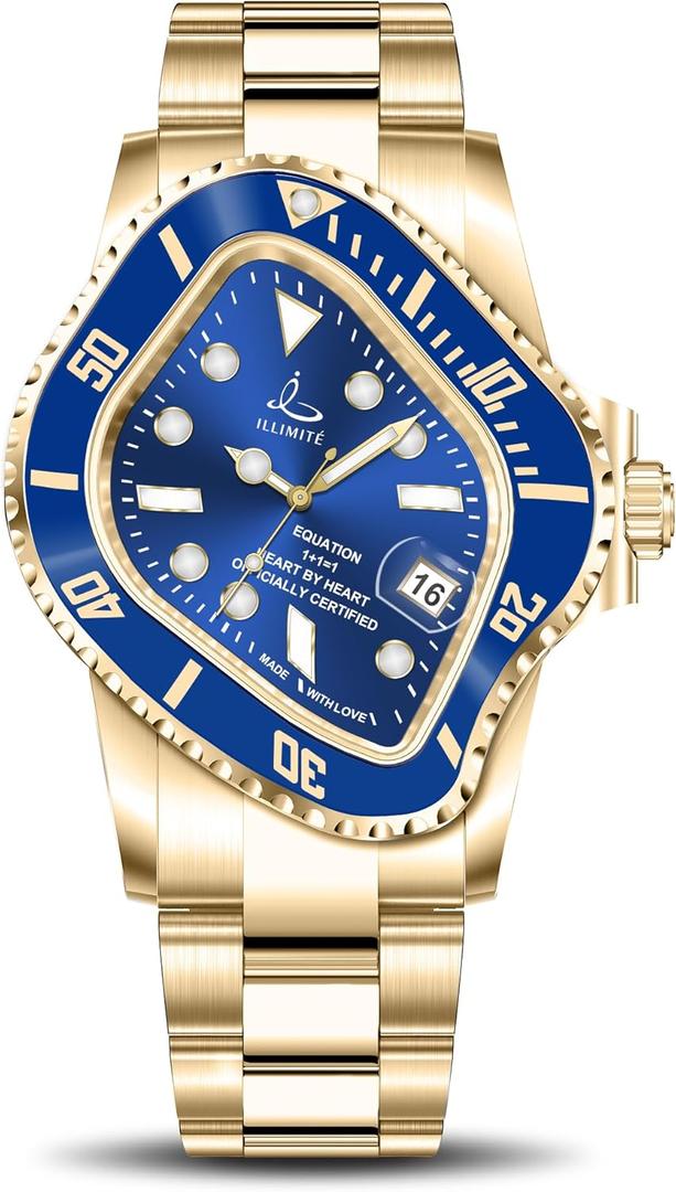 ILLIMITE Melting Automatic Watches for Men Japanese Miyota 8215 Self-Winding Mechanical Movement Women Watch Waterproof Stainless Steel Art Surrealist Wrist Watches (Gold-Blue)