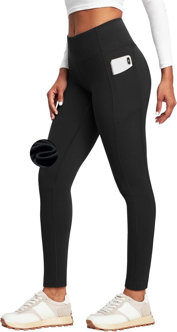 Heathyoga Fleece Lined Leggings with Pockets for Women Thermal Leggings Warm Leggings Women Winter High Waisted Yoga Pants (Black, XS)