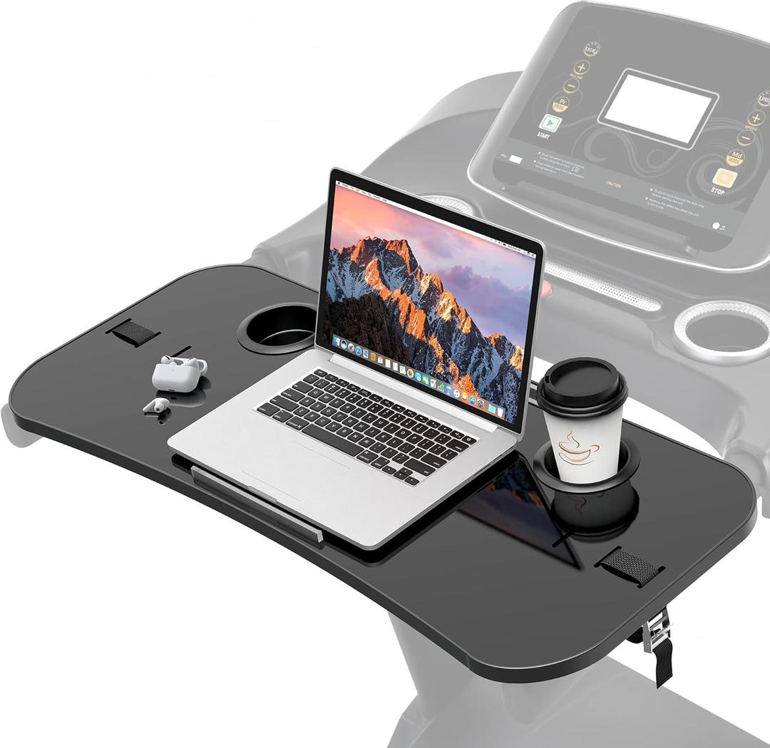 Treadmill Desk Attachment, 36 Inches Tread Tray Workstation Handlebars Platform with Laptop Holder, Cup Tablet Holder, Ergonomic Stand with Cooling Holes(Black)