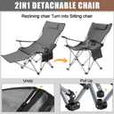 Yuntau 2 Set Reclining Beach Chairs with UPF 50+ Umbrellas, Upgraded Heavy Duty Portable Folding Lounge Camping Chair with Removable Footrest & Headrest for Outdoor Fishing Patio(Grey, White), 61.42 x 35.24 x 21.26 inches