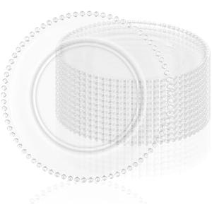 fani 12 Pack Clear Charger Plates Bulk 13 Inch Plastic Round Dinner Chargers with Beaded Rim, Acrylic Decorative Service Plates for Wedding Party Event, Home and Tabletop Decor (Clear)