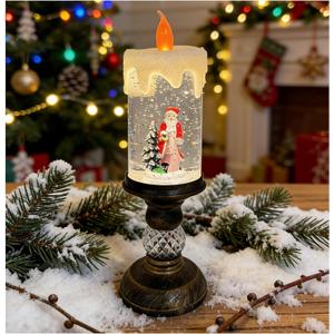 Christmas Snow Globe Candles, Battery & USB Powered, Glitter Christmas Flameless Candles with 8 Music, Home Party Nativity Night Decoration (Santa Claus, Multicolor)