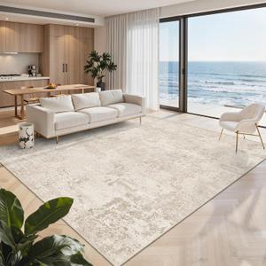 Art&Tuft Washable Rugs 5x7, Anti-Slip Backing Abstract 5x7 Area Rug, Stain Resistant Rugs for Living Room, Foldable Machine Washable Area Rug (5'x7', Beige)