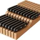 In-Drawer Knife Block Organizer - Bamboo Wood Drawer Knife Organizer-Protecting Knife Organizer Block (Not Included) (Natural, 19 Knives Dock)