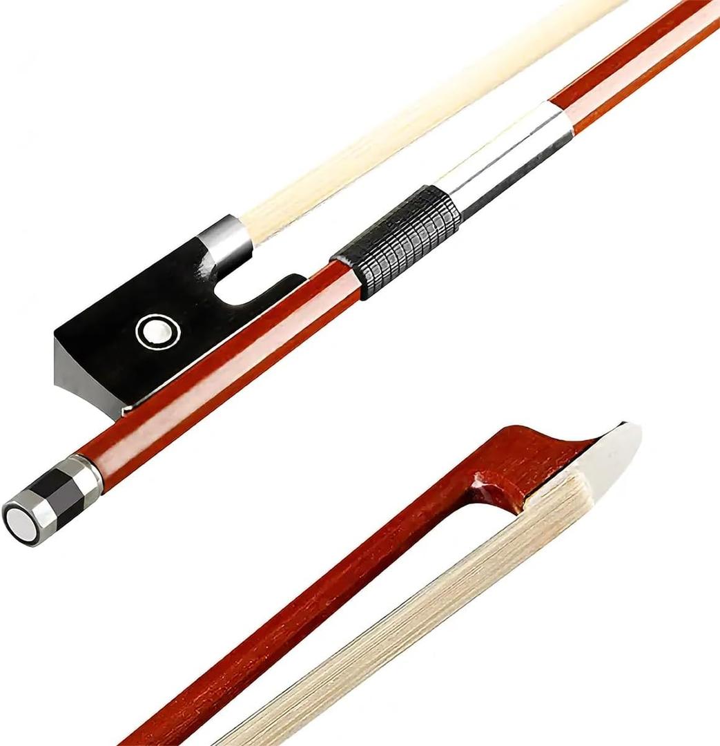 AMZZ Professional 1/2 Violin Bow Brazilwood, Ebony Frog, White Horsehair, Handmade & Balanced for Students & Advanced Players