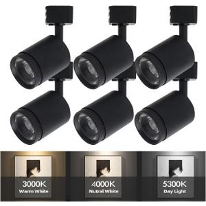 3-Color J Type Track Lighting Heads 10W LED Track Light Heads Bright Rail Ceiling Spotlight Fixtures Accent Task, 3000K-5700K, Flicker Free CRI90+ 10W 1200lm, Matte White, Pack of 6