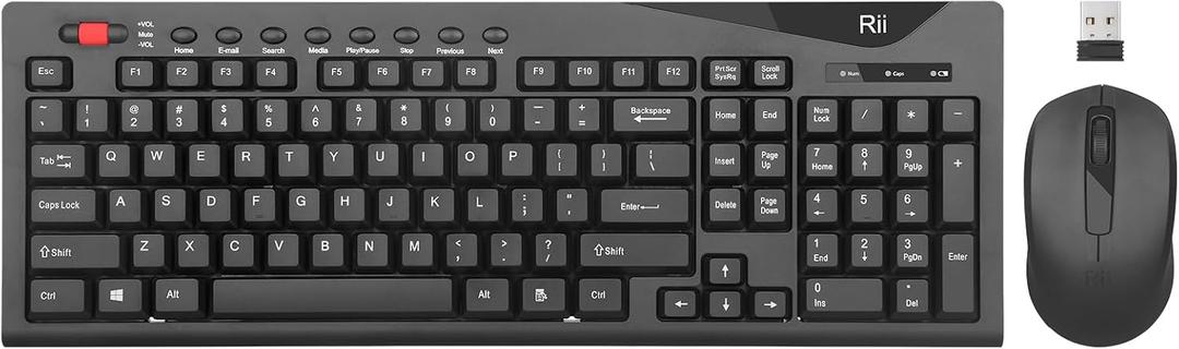 Rii RK903 Wireless Keyboard Mouse Combo,Full Size Keyboard with Scroll Wheel,1000 DPI Mouse,2.4G Wireless,Compatible with Windows Chrome OS Linux,for Home,Office,Business Users