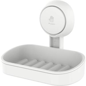 LEVERLOC Soap Dish Holder for Shower Suction Cup Wall Mounted Self Draining NO-Drilling Removable Bar Soap Sponge Holder for Bathroom Bathtub Kitchen Sink Waterproof Strong Vacuum Suction Adhesion