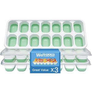2 x Ice Cube Tray with Lid, 3 Pack Silicone Easy-Release Ice Trays for Freezer, Stackable Ice Cube Molds for Drinks, Cocktails, Whiskey, Coffee - BPA-Free and Odor-Free,Ice Cube Trays for Freezer (Sage Green)