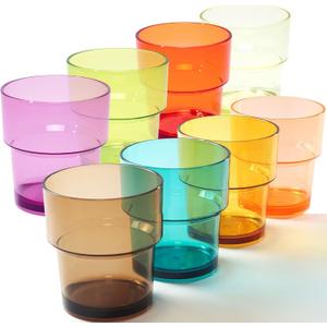 14 oz Plastic Stackable Drinking Tumblers, BPA-Free, Dishwasher Safe, Durable Shatterproof Reusable Kid Cups, Everyday Water/Juice Glasses for Indoor/Outdoor (Set of 8, Gift Box)