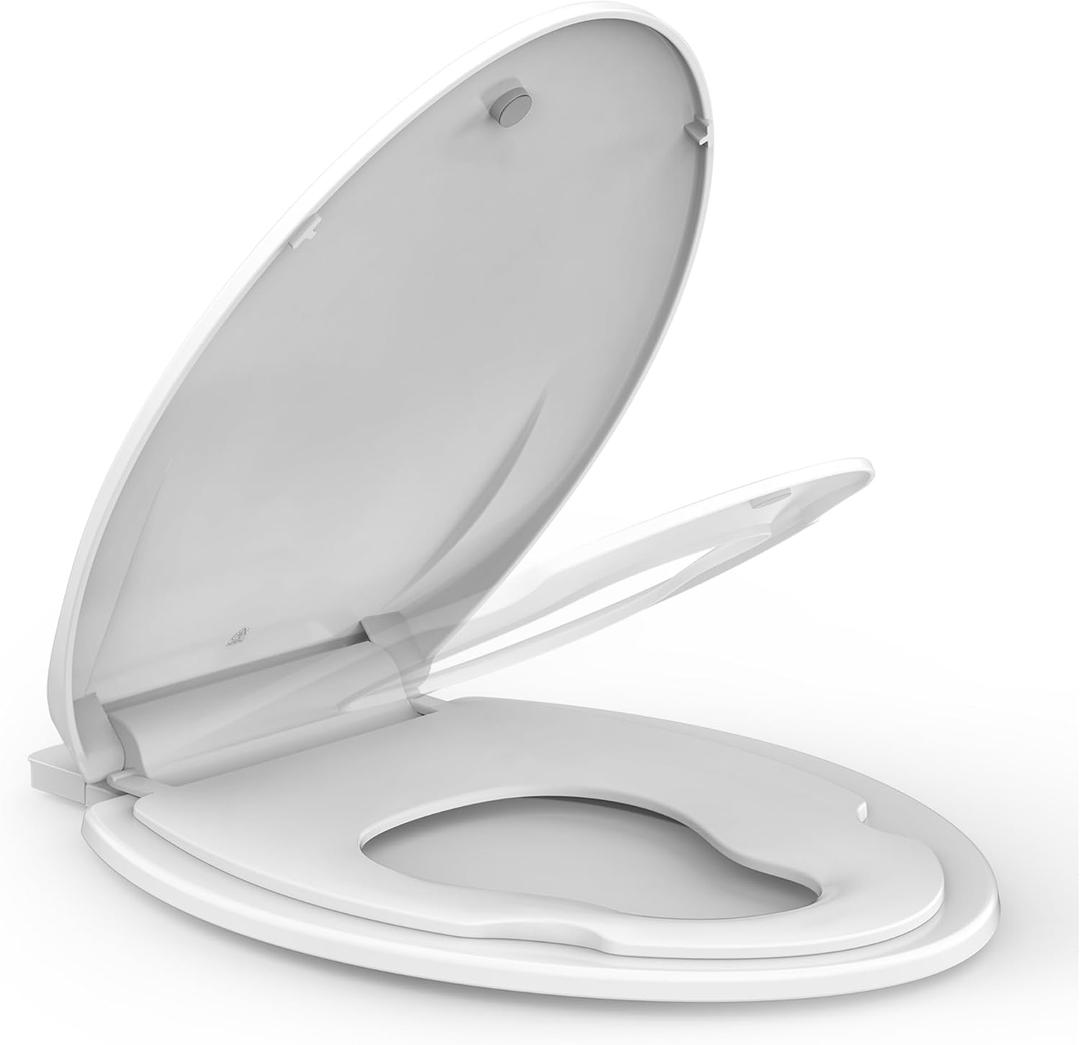 Built-In Toddler Toilet Seat, 19" Elongated White Potty Training Seat with No-Wiggle Design, Easy Install and Detachable for Both Child and Adult Use
