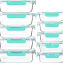 [10-Pack]Glass Meal Prep Containers with Lids, MCIRCO Glass Food Storage Containers with Snap Locking Lids, Airtight Lunch Containers, Microwave, Oven, Freezer and Dishwasher, Green
