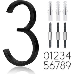 5" Stainless Steel Floating House Number, Metal Modern House Numbers, Garden Door Mailbox Decor Number with Nail Kit, Coated Black, 911 Visibility Signage (3)