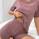 SOLY HUX Women's Pajama Bottom Ribbed Knit Casual Skinny Lounge Shorts Sleepwear (S)