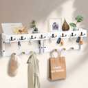 Key Holder Wall Mount with Shelf, 4 in 1 Coat and Key Hanger with Metal Hooks, Entryway Wall Mounted Shelf with Mail Holder for Living Room, Bedroom (White)