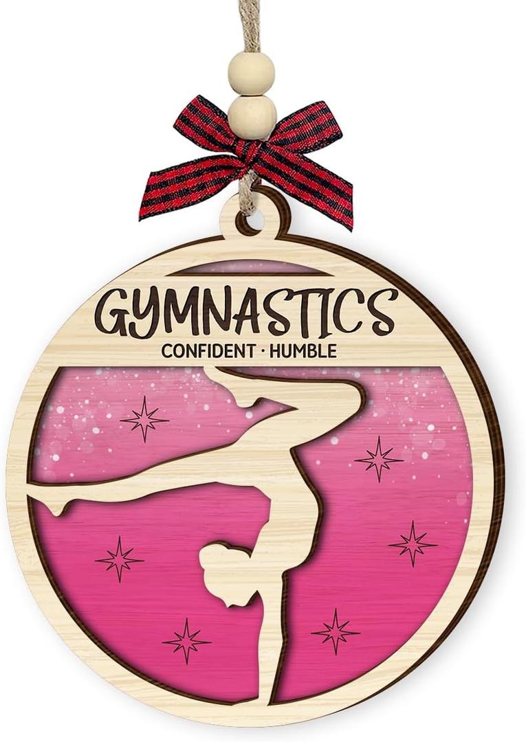 2 x Gymnastics Christmas Ornament for Girl - Wooden Gymnast Ornaments for Tree - Motivational Gymnastics Gifts for Athletes, Coaches, Team, Kids, Daughters - Sports Holiday Keepsake