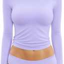 MANGOPOP Women's Double Lined Short Sleeve Long Sleeve Tops Crew Neck T Shirt Compression Fitted Basic Tee (Large)