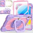 Case for iPad (A16) 11th/10th Generation 11/10.9 Inch 2025/2022, Ubearkk for iPad a16 case with Screen Protector, 360 Degree Rotating Stand Shoulder Strap Pencil Holder, Purple Pink
