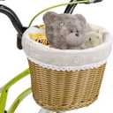 CXWXC Kids Bike Basket - Front Bicycle Bike Basket for Girls - Handmade Woven Wicker Bike Baskets with Liner Detachable, Adjustable PU Straps