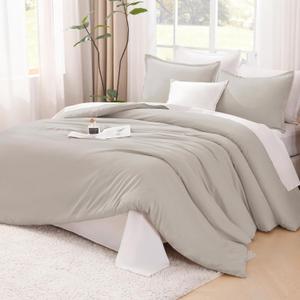 Litanika Linen Grey Comforter Set Queen Size, 3 Pieces Lightweight Solid Bedding Comforter Set, All Season Fluffy Bed Set (90x90In Comforter & 2 Pillowcases)