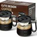 2pcs Coffee Pot Mug with Lid,16Oz Mini Glass Coffee Pot Coffee Mug Set with Spill Proof Lid & Heat Proof, Novelty Coffee Pot Cup for Coffee Lovers Gifts (2PCS)
