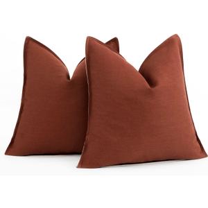 Foindtower Set of 2 Decorative Cotton Linen Throw Pillow Covers Soft Modern Farmhouse Cushion Case Cozy Neutral Accent Pillowcase for Couch Sofa Bed Living Room Home Decor, 2020 Inch Rust Red