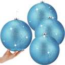 Zubebe 4 Pcs Extra Large Christmas Ball Ornaments Glitter 8'' (200 Mm) Giant Oversized Plastic Xmas Ball Big Hanging Christmas Tree Ornaments for Holiday Party Outdoor Decor(Glitter Light Blue)