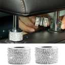 2PCS Magnetic Car Headrest Collars, Rhinestone Car Head Rest Collars Rings Decor, Bling Car Accessories for Women, Interior Decor Car SUV Truck (White)
