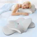 Cooling Cervical Neck Pillow for Sleeping, Ergonomic Memory Foam Pillows for Neck Support & Pain Relief, Odorless Adjustable Orthopedic Bed Pillows for Side Back Stomach Adults Sleepers (White)