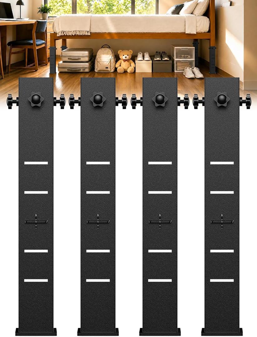 Metal Bed Risers for Dorm, 5-Level Adjustable Bed Risers Heavy Duty | Extra Tall Dorm Bed Extenders Rise 4/6/8/10/12 in for Twin XL Bed, Fits Legs Up to 2.2'' Wide, Thickened Steel Widened Base