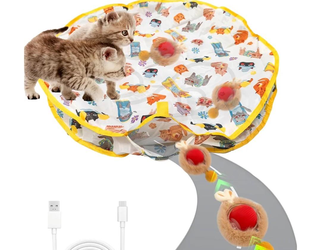 28-Inch Interactive Cat Play Mat with Automatic Rolling Ball – Motion-Activated Hide & Seek Toy for Indoor Cats