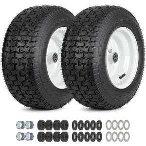 GICOOL 16x6.50-8 Riding Lawn Mower Rubber Tire and Wheel, 2 Pcs Replacement 16x6.5-8nhs Garden Tractor Lawnmower Tyre, Bearing Bore 3/4" & 5/8", 3"-4.5" Centered Hub