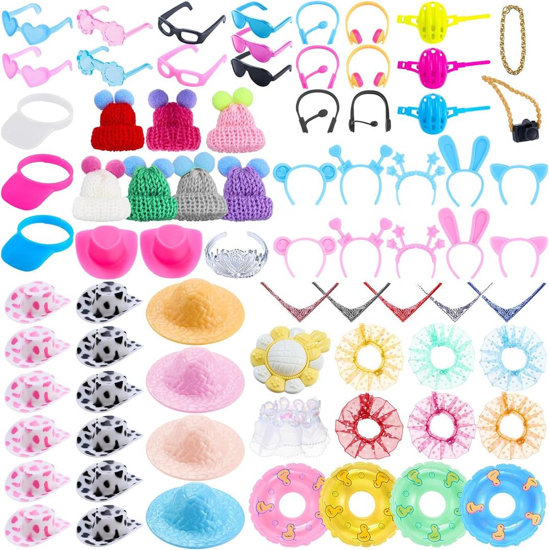 Poen 100 Pcs Rubber Duck Accessories Decorations for Cowgirl Hats Glasses Earphones So on Necklaces Swimming Ring Crowns Bibs DIY Accessories for Rubber Duck(Classic Style)