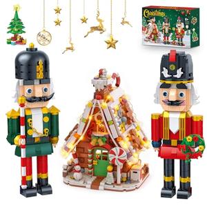 NUTAIN Christmas Gingerbread House&Nutcracker Building Set with LED Light，Xmas Decor Toy Gifts for Adults Kids Girls Boys Ages 8+ (1606 Pieces)