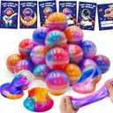 28 Pack Valentines Galaxy Slime Toys for Kids, Valentines Galaxy Slime with Valentines Cards Kids Stress Relief Fidget Set for School Classroom Party Favors Supplies