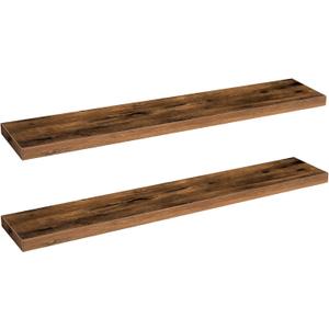 HOOBRO Floating Shelves, Wall Shelf Set of 2, 47.2 Inch Hanging Shelf with Invisible Brackets, for Wall Decor in Bathroom, Bedroom, Toilet, Kitchen, Living Room, Office, Rustic Brown BF120BJP201