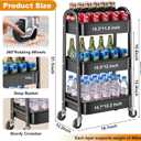 3 Tier Black Rolling Cart Metal with Wheels, Basket, Cups & Hooks, Three Tier Utility Carts on Wheels, Can Organizer for Pantry Floor, Kitchen Storage Rack, Snack Shelf Carts, Vianderos para Cocina