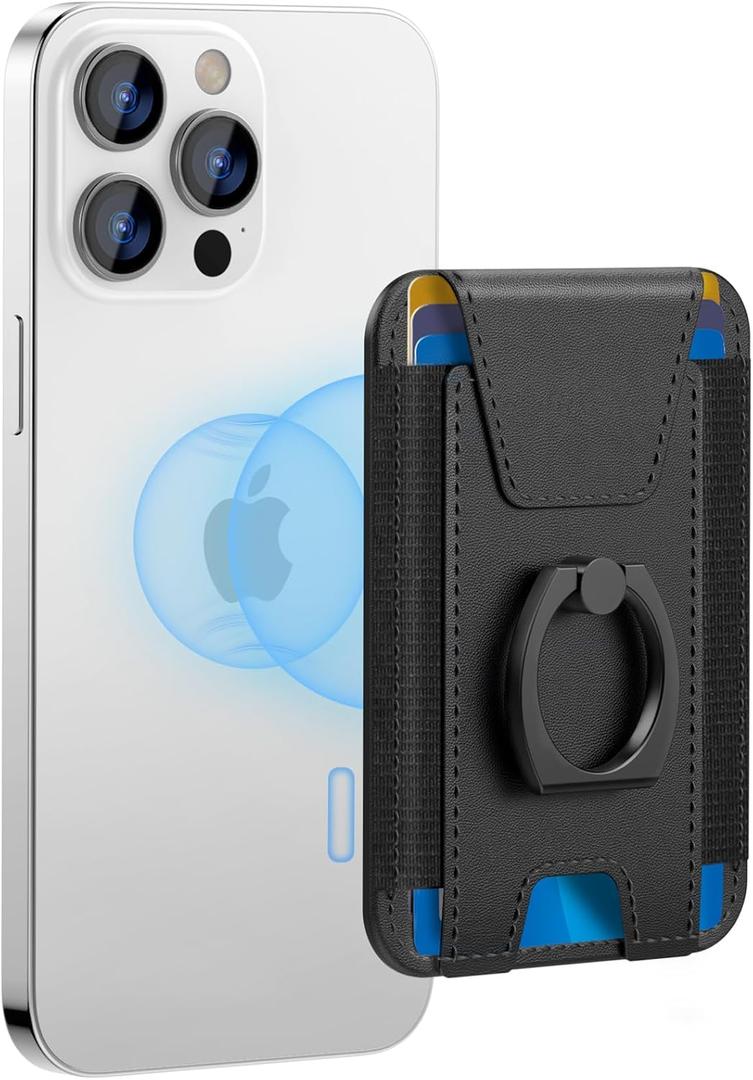 For Magsafe Wallet with Grip, 6-Card Holder, Stronger Magnetic Card Wallet Holder for iPhone 17/16/15, iPhone 14/13/12 Series, Leather Magnetic Phone Wallet with Privacy Flap, RFID Blocking, Black