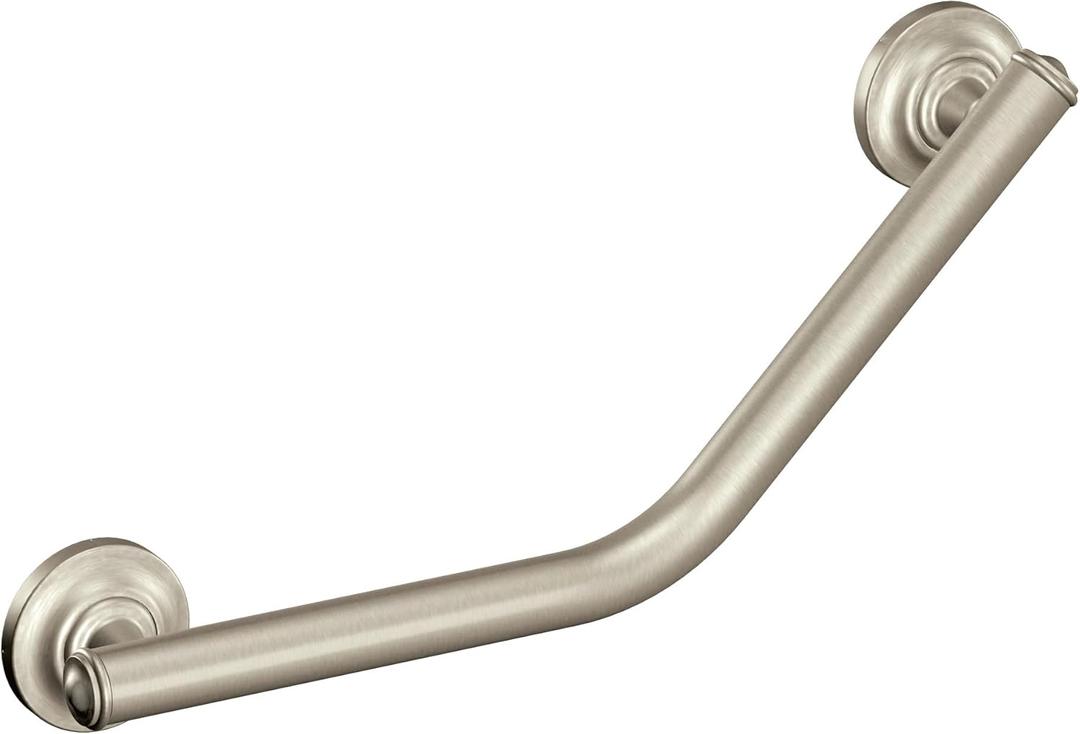 Moen Brushed Nickel Bathroom Safety 16-Inch Stainless Steel Angled Shower Grab Bar for Handicapped or Elderly, RA8716D1GBN