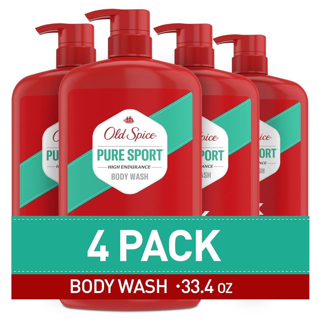 Old Spice Refreshing Body Wash for Men, High Endurance, 3X Defense, 24/7 Shower Fresh with Long Lasting Scent, Pure Sport Scent, 33.4 oz (Pack of 4)